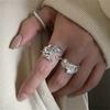 INS Minimalist Silver Color Irregular Wrinkled Surface Finger Rings Creative Geometric Punk Opening Ring for Women Girls Jewelry