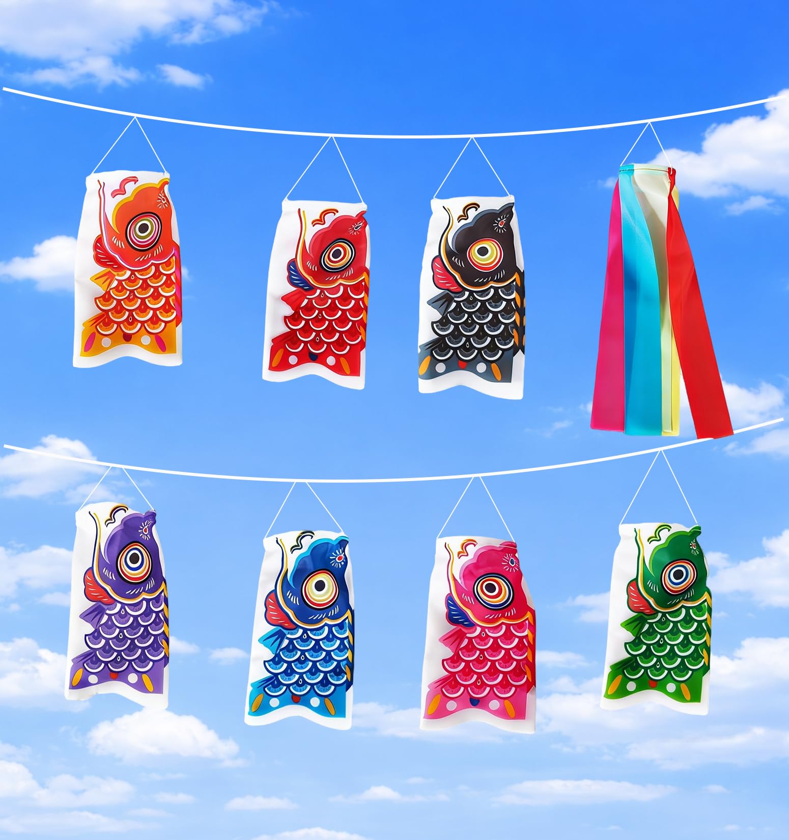 YonTens Koinobori Mini Carp Streamer Set Five Colors Rainbow Streamers Garden Veranda Indoor Children s Day May Festival Decorations