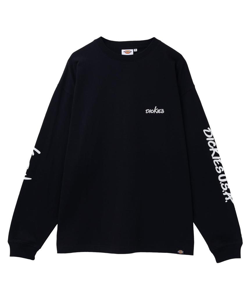 Dickies Men's Long Sleeve T-Shirt, 100% Cotton, Sleeve Print, Logo Embroidery, Black, Size M