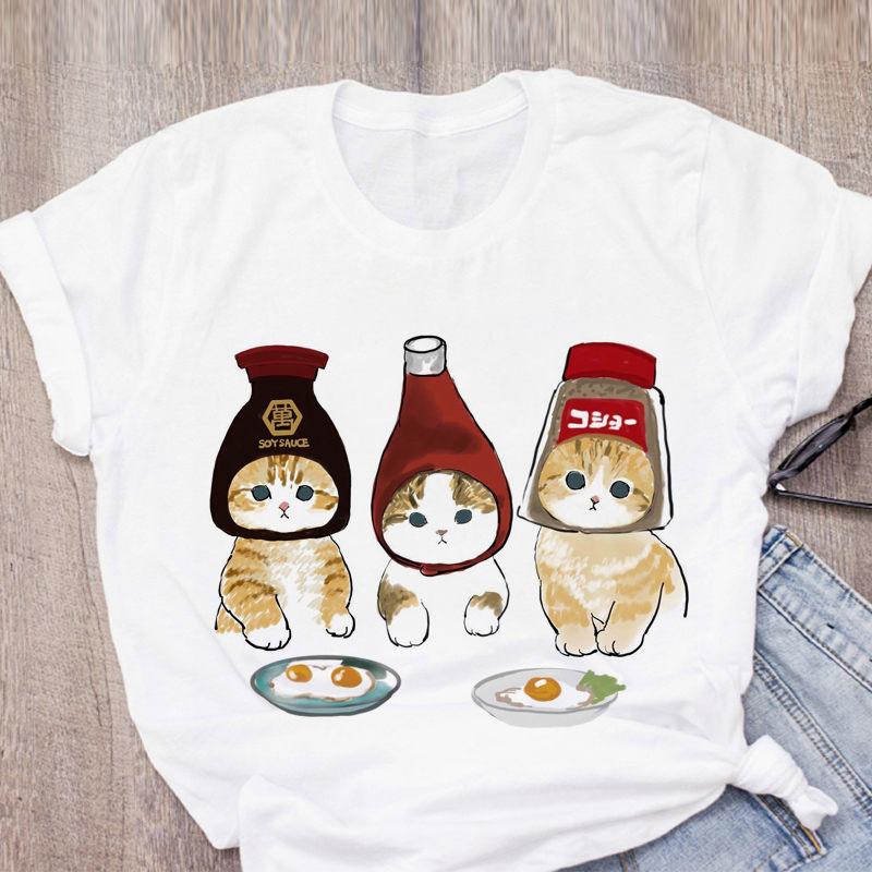 Dámské tričko Cute Cat Funny Cartoon Tričko Harajuku Graphic Ulzzang Tričko 90. léta Tisk Tričko Módní Estetický Top Tričko Žena