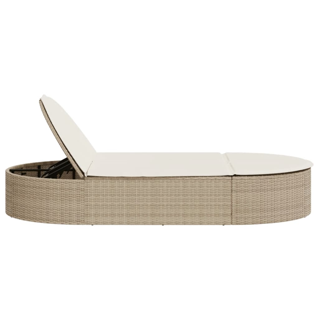 Double Sun Lounger with Cushions Beige Poly Rattan