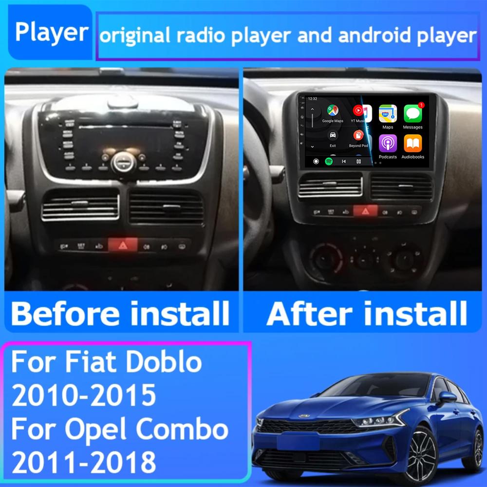 Android 14 Car Radio For Fiat Doblo 2010 - 2015 Multimedia Video Player Navigation Stereo GPS BT Carplay Android Auto 5G WIFI