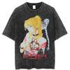 Death Note Misa Amane Rem Retro Print Vintage Washed T Shirt 2026 Summer Oversized Streetwear Anime Graphic Tee for Men Women