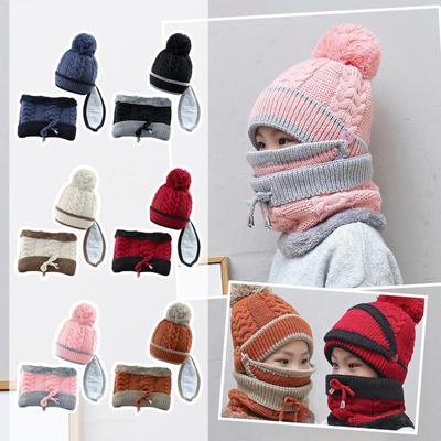 Winter Children's Hat And Velvet Bib Three Piece Outdoor Outing Cold Proof Knitted Woolen Warm Hat