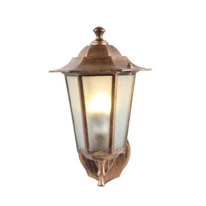 Hexagonal Outdoor Wall Light: European Retro Waterproof Lamp in Antique Bronze Black for Balcony Decor