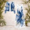 Women Plus Size Beige Black Printed Two Piece Set Round Neck Long Sleeve Cropped Cardigan Sleeveless Midi Dress