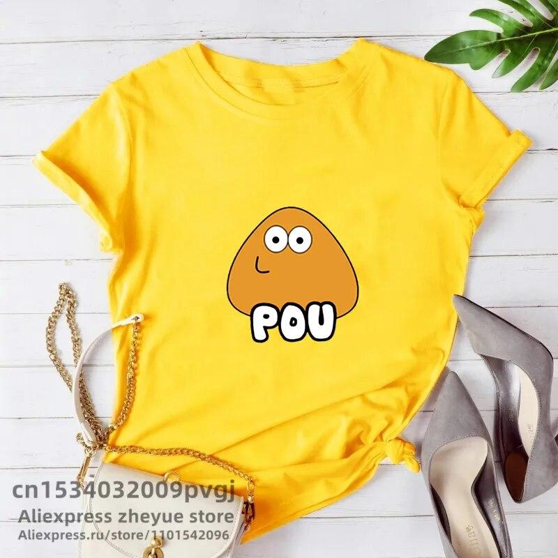 

POU милая футболка с рисунком головы Wow, женские топы с короткими рукавами, забавная футболка с графическим принтом в стиле Харадзюку, женская одежда унисекс 4XL