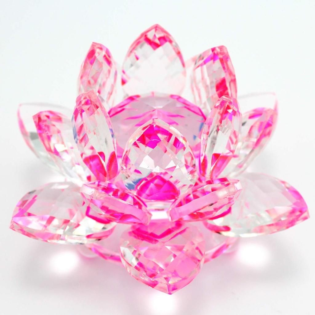 Lucky Crystal Glass Lotus Calligraphy Ornament Crystal Wiping Cloth and Gift Box Feng Shui New 80mm Diameter Flower, Paperweight, - 7-Color Lotus,