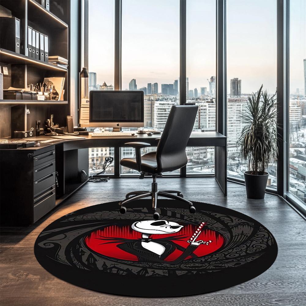 The Nightmare Before Christmas Printed Round Rug Carpet Chair Rug Area Rug Entryway Doormats,for Office Chair Living Room Bedroom Kitchen Room.