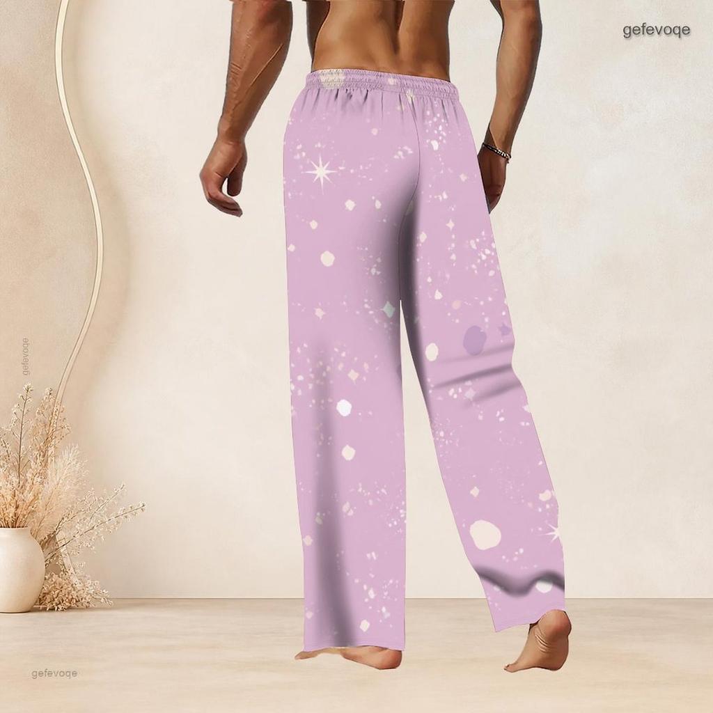 Men S Plus Size Drawstring Waist Geometric Printed Black Gold Silver Straight Leg Full Length Beach Pants