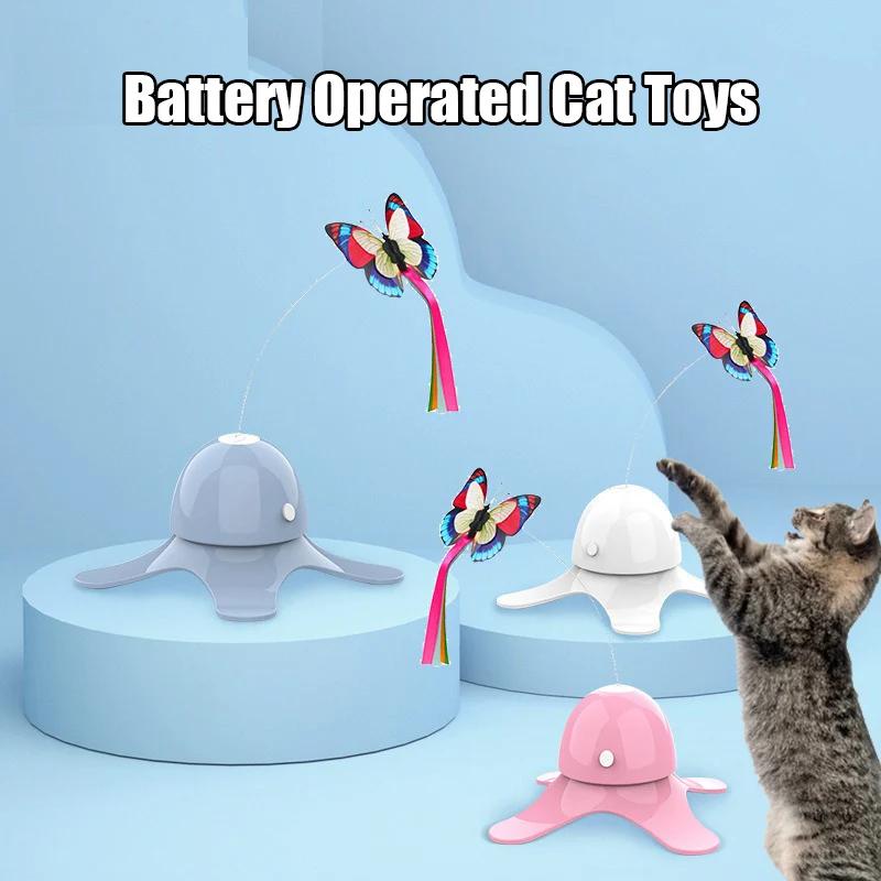 Cat Toys Electric Self-Hi Butterfly Turntable Toys Not Easily Poured Smart Teaser Cats Stick Replaceable Butterflies Supplies