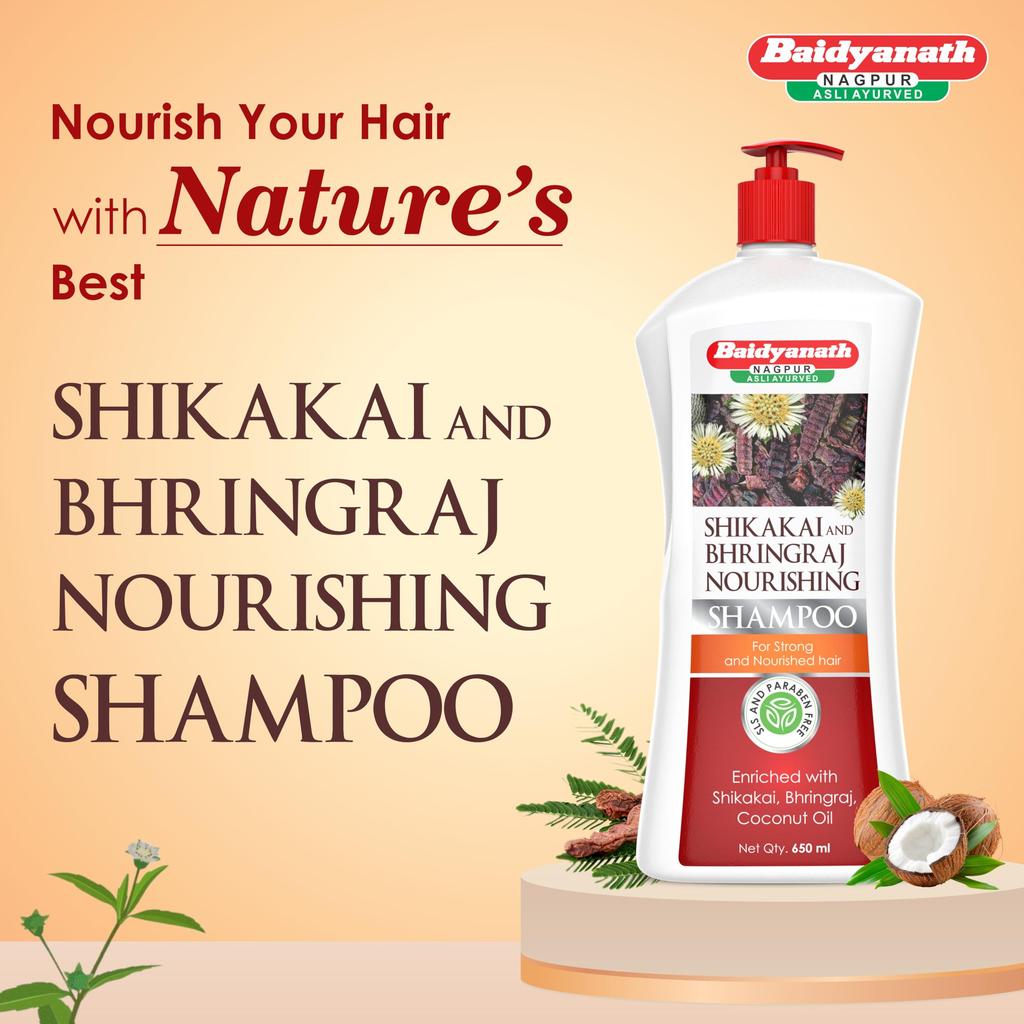 Baidyanath Asli Ayurved Shikakai and Bhringraj Nourishing Shampoo - 650 Ml | Hair Strong Shampoo | Coconut Oil | Sulfate & Paraben Free