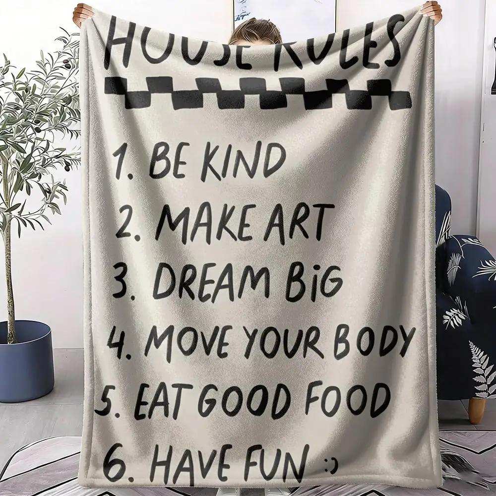 House Rules Throw Soft Flannel Throw Summer AC Blanket Lightweight Cool Nap Blanket for Sofa Bed Couch Travel 75X95CM