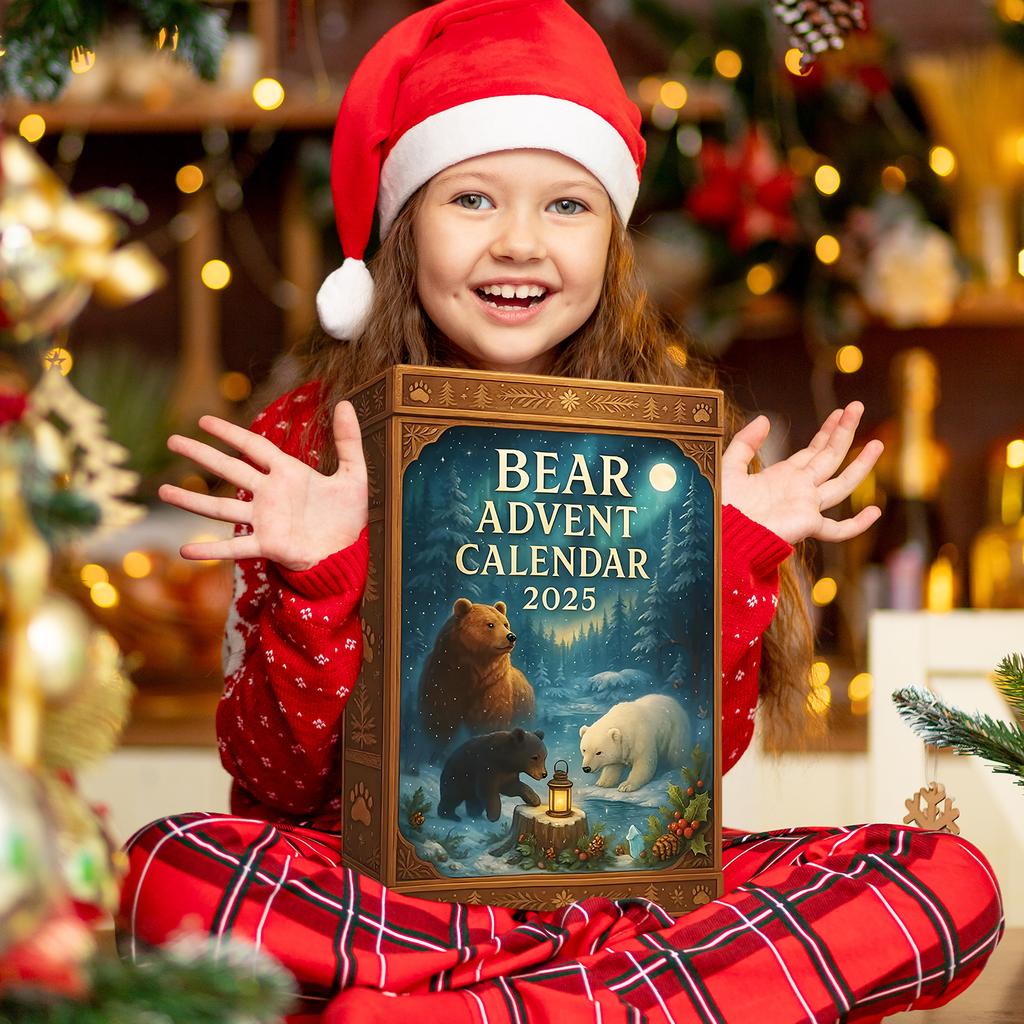 2025 Bär Tier Adventskalender 2D Acryl Bär Ornamente Weihnachtskalender für Mädchen Jungen Kinder Bärenliebhaber
