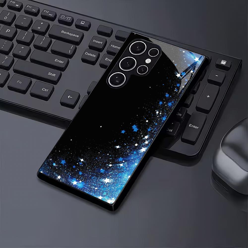 Custodia in vetro temperato con stella blu per telefono adatta per Samsung Galaxy S26 S25 S24 S23 S22 S20 FE/Ultra/Plus cover posteriore anti caduta