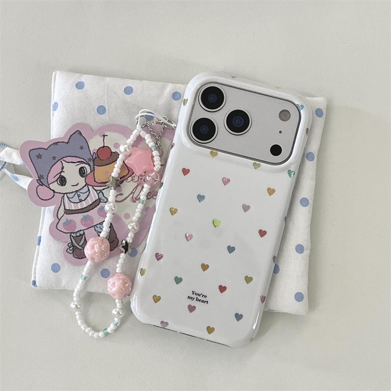 Minimalist Color Heart Chain Phone Case for iPhone 17, 16 Pro Max, 15, and 14 (Japanese Korean Design)
