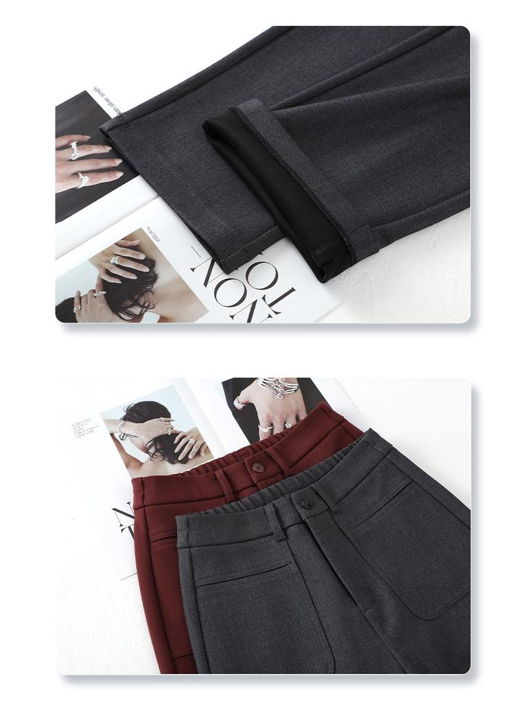 Women's Gray Wool Wide-Leg Trousers - 2024 New Autumn/Winter Tencel Straight-Leg Draping Suit Pants