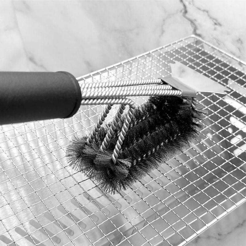 BBQ BBQ Brush Steel Wire Brush 18 Inch Three-layer Cleaning Brush Oven Cleaning Three-head Brush BBQ Tool Brush