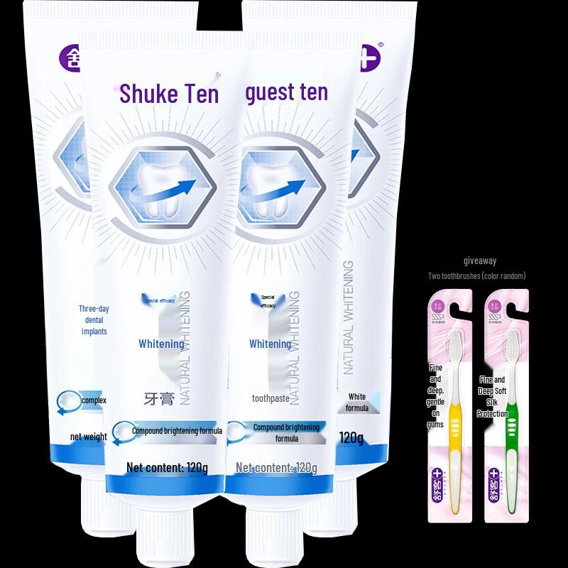 Shuke Whitening Plant Extract Toothpaste 4-Pack with Toothbrushes