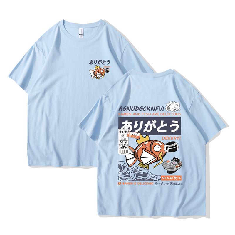 Men's T-shirt Magikarp Printed T-shirt Short Sleeve Summer Japanese Kanji Funny Fish Street T-Shirt Oversized Tee Men Clothes