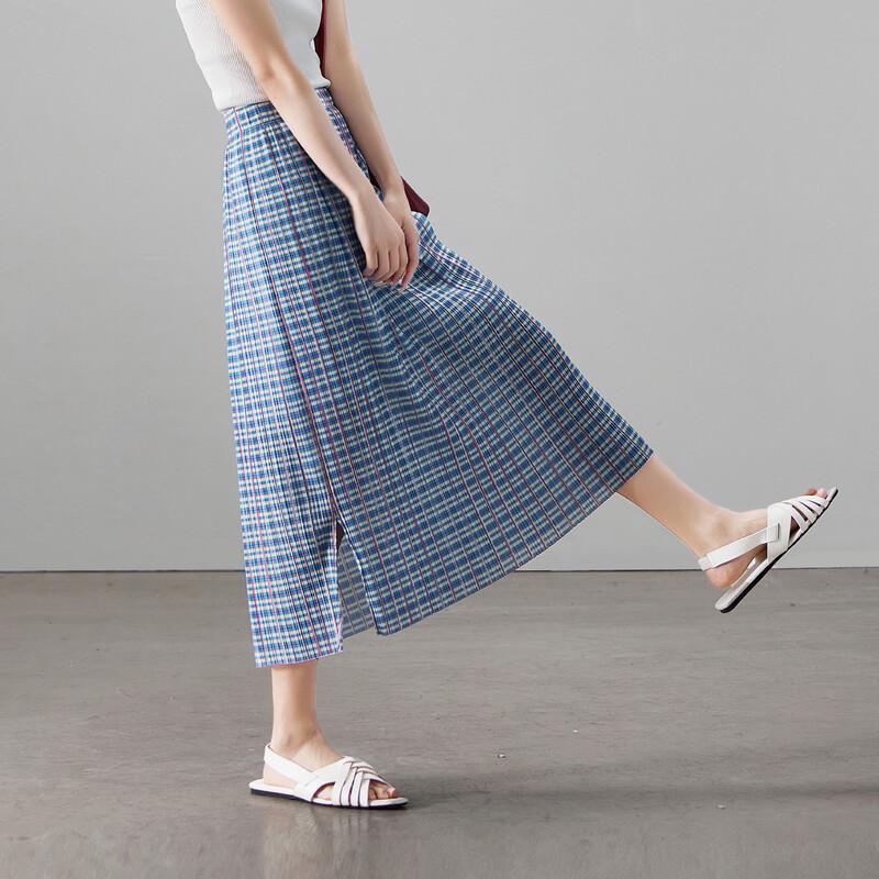 SOFSIL French Vintage Plaid Straight Midi Skirt