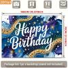 2D Birthday Photography Backdrop Blue Gold Watercolor with Star and Confetti Background