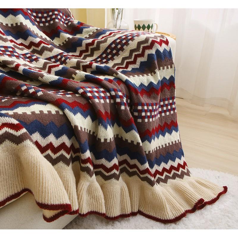 Nordic Vintage Ruffled Throw Blanket Bed End Sofa Cozy Lightweight Acrylic Knit
