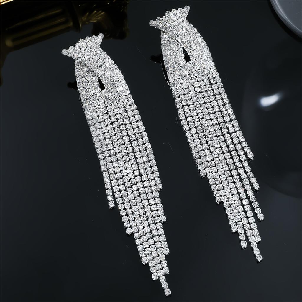 Luxury super flash full diamond long fringed earrings for women