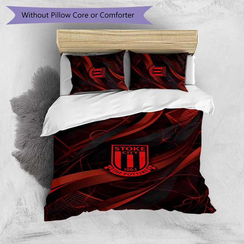 Stoke City Football Printed 3 Pieces Bedding Set, Comfortable Skin Friendly Bedroom Duvet Cover Set