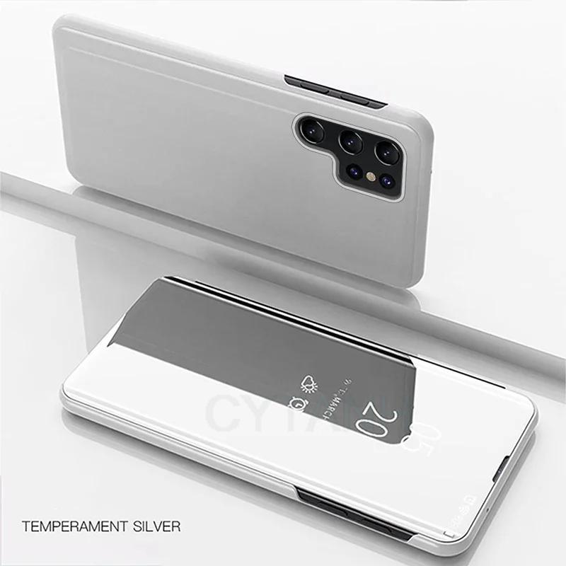 Full Protection Mirror Flip Phone Cases For Samsung Galaxy S26 Ultra S25 S24 S23 S22 S21 Ultra Plus FE Note 20 Ultra Stand Cover