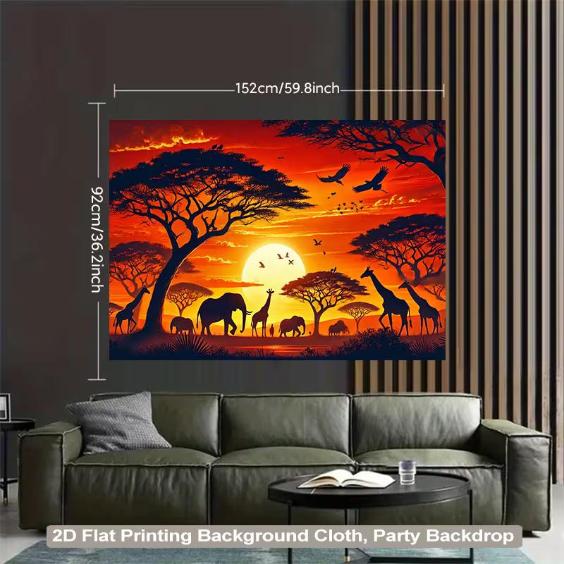 Tropical African Safari Animal Tapestry, Sunset Landscape Wall Art for Bedroom Living Room Dorm Party Backdrop