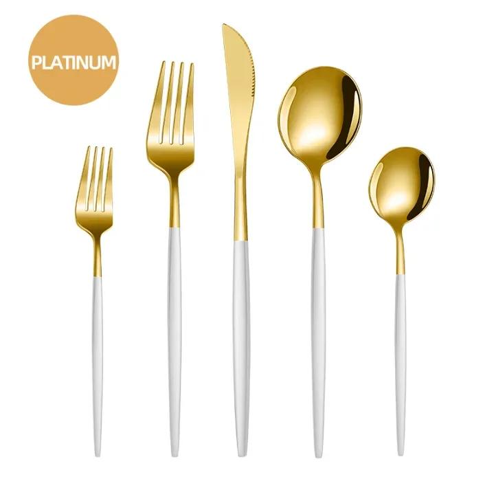 5/24Pcs Black Handle Golden Cutlery Set Stainless Steel Steak Knife Fork Spoon Tableware Dessert Spoon Festival Kitchen Cutlery