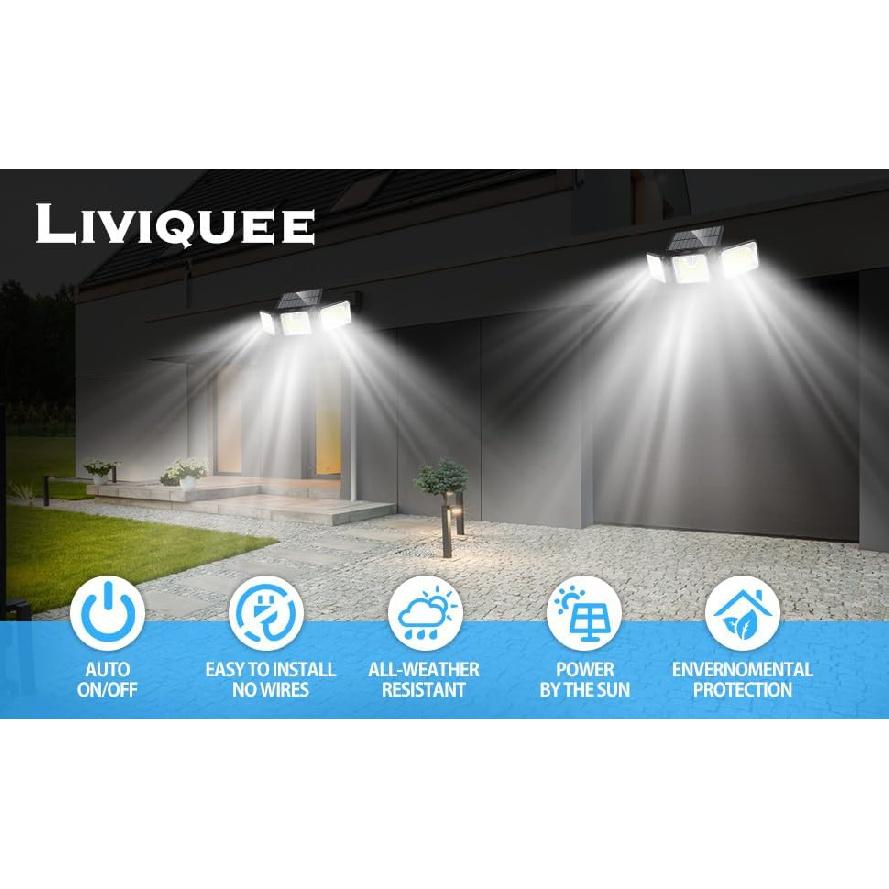 2 Pack 180 LED Solar Flood Lights Outdoor,Motion Sensor Outdoor Lights,IP65 Waterproof,3 Adjustable Heads Outdoor Solar Lights,Solar Lights for