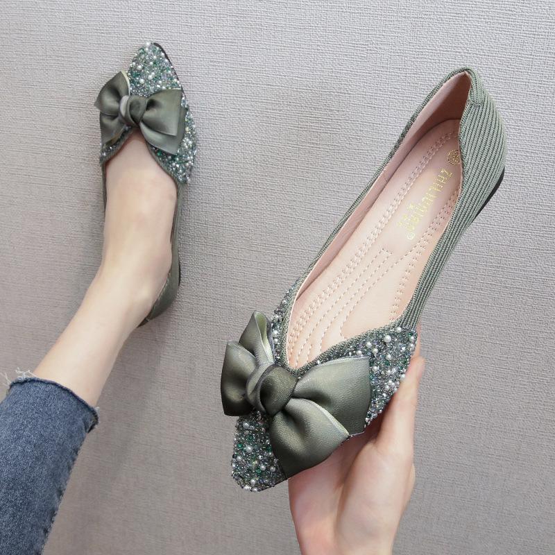 

Остроносые балетки женские новые на мягкой подошве летние туфли-лодочки с бантом женская обувь больших размеров 41-43 34 зелёный