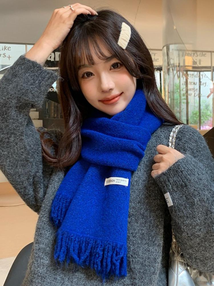 Women Winter Red Green Christmas Knitted Scarf Headscarf Lady Men Preppy Simple Tassel Scarve Foulard Wrap Shawl Casual Korean