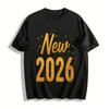 New Year 2026 Gold Print Casual Loose Fit Versatile Top Pure Cotton T-shirt