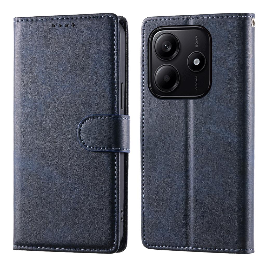 For Xiaomi Redmi Note 14 5G Case Stand Wallet Calf Texture PU Leather Flip Phone Cover with Wrist Strap