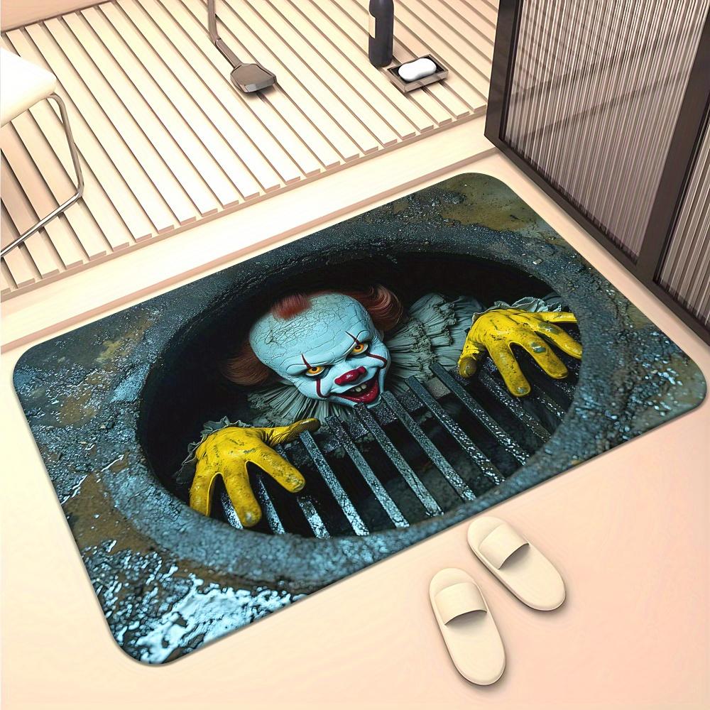 Sewer Terror Joker 3D Doormat, Polyester Non-Slip Absorbent Machine Washable Rug for Multi-Room Halloween Holiday Decor