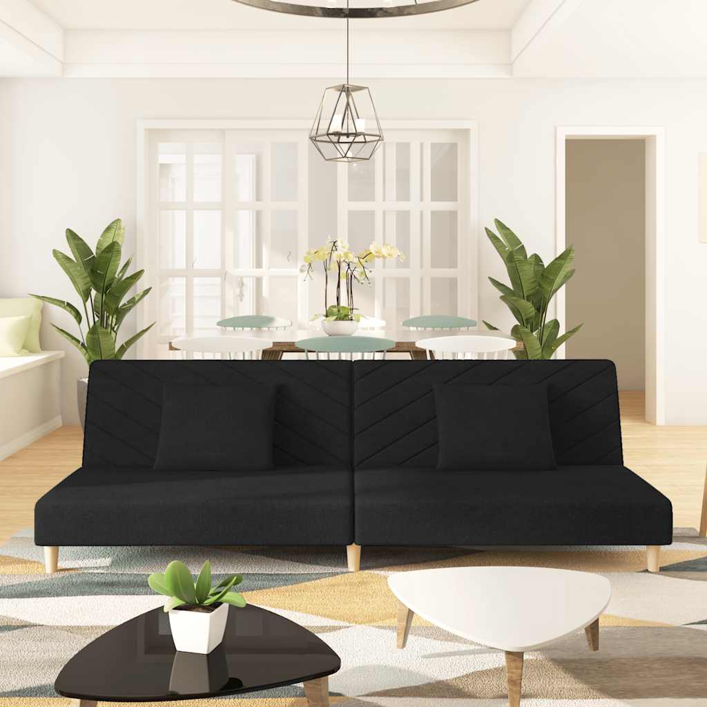 2 Seater Sofa Bed with 2 Cushions Black Fabric