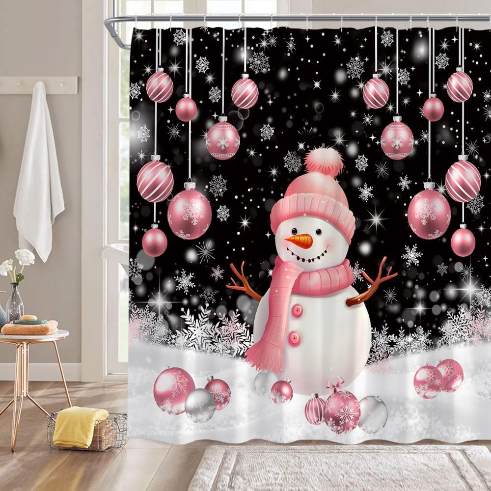 Small Stall Shower Curtain,Merry Christmas Xmas Tree Red Ball Snowflake Twigs Pine Tree Branch Winter Holiday Festival Rusticred