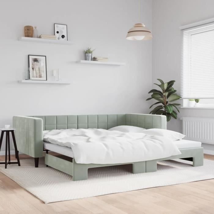 VidaXL Daybed with Trundle Bed Light Grey 100x200 Cm Velvet 3196698