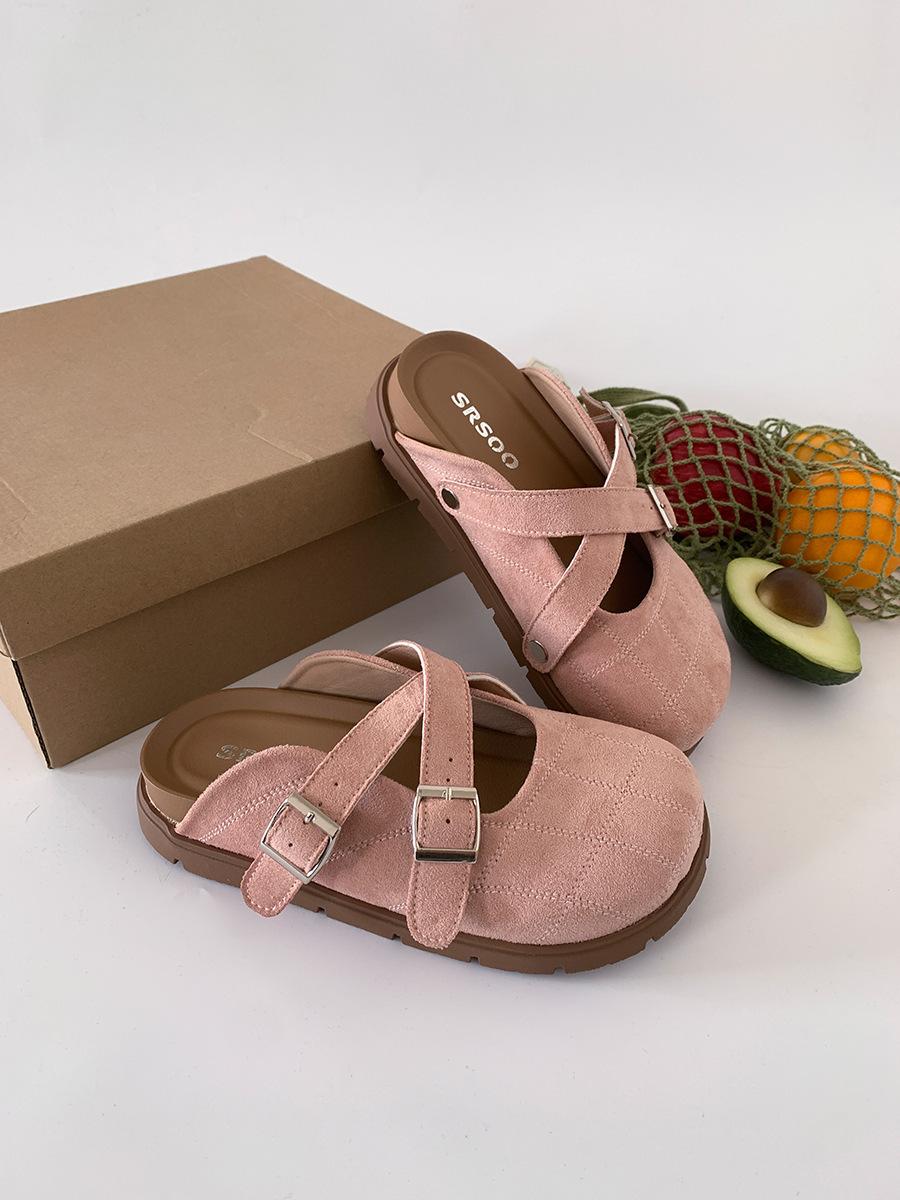 

Повседневная обувь Ретро шлепанцы на толстой подошве для женщин Новые универсальные полушлепанцы 40 розовый