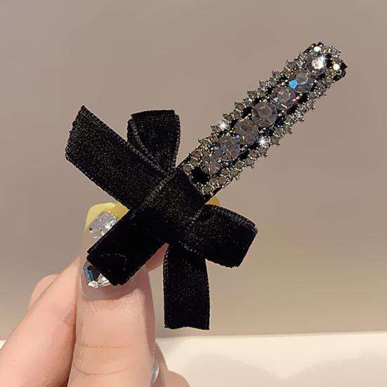 2Pcs Hairpin Velvet Bow Decor Hair Clip with Rhinestones Stable Clamping Force Bangs