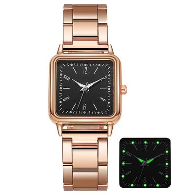 Leuchtende Zeiger Damen Quarz-Armbanduhren Quadratische Damenmodeuhr Edelstahl Geschenke Uhren