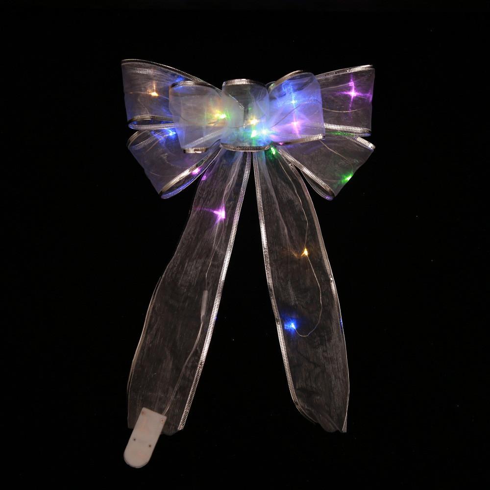 Stylish Silver Large Christmas Bow Decoration With Multicolored And Warm Light Choices