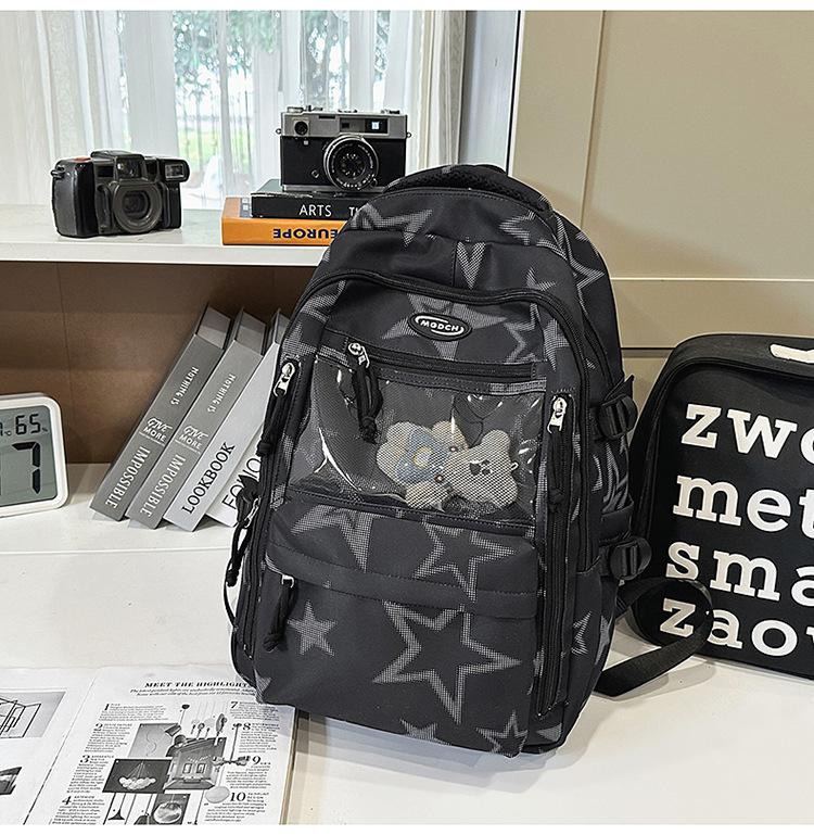 Schoolbag Star Printed Transparent Backpack Junior High School Student Teen Campus Large Capacity High Value School Bag Unisex