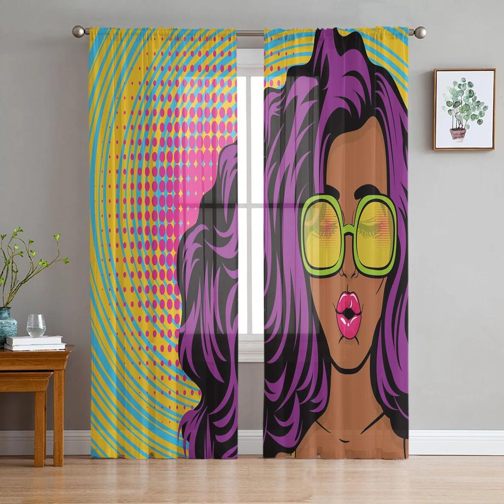 Barber Shop Retro Poster Design Template Tulle Sheer Curtains for Living Room Bedroom Kitchen Decoration Voile Organza Curtains