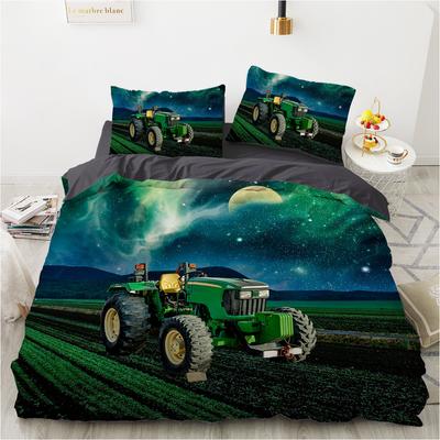 Tractor King Queen Duvet Cover Kids Car Excavating Machinery Bedding Set Farm Vehicle Tool Quilt Cover Polyester Comforter Cover