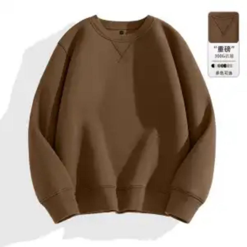 Solid Color Round Neck Hoodie Men's Heavyweight Long Sleeved Versatile Loose Casual Top Hooded Pullover