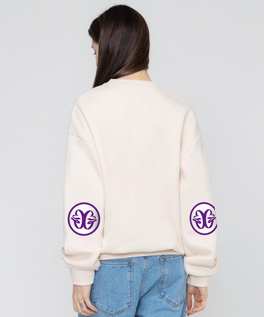 GRAVER [Unisex] Elbow Deco Logo Sweatshirt_Cream/Purple Logo